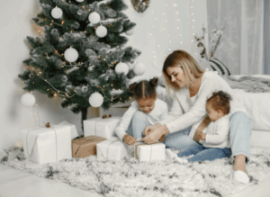 Parent wrapping gifts